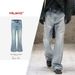 Men's Clothing Urban Washed Trousers Distressed Micro Flared Blue Jeans_viptrois.com