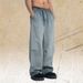 Distressed Gradient Color Vintage Trousers, American High Street Style Casual Trendy Gray Trousers_viptrois.com