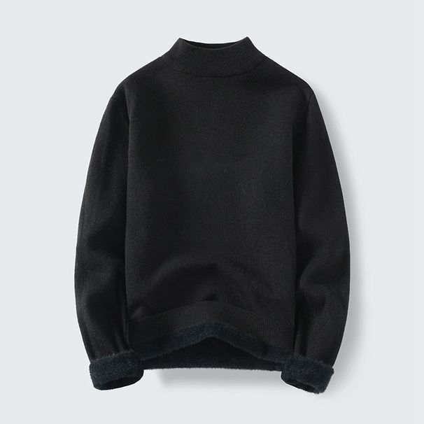 Men's Winter Thermal Fleece Knit Sweater - Semi-Turtle Neck Warm Base Layer, Solid Color Casual Pullover For Cold Weather_viptrois.com