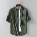 Men's Clothing Stand Collar Three-quarter Sleeve Shirt Trendy Men's Cotton And Linen Loose Three-quarter Sleeve Large Size Shirt Linen Men's Clothing_viptrois.com