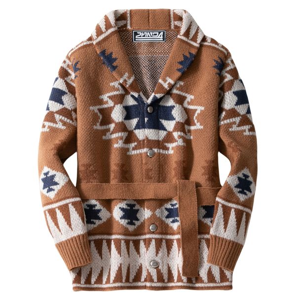 European And American Foreign Trade Men's Heavy Jacquard Sweater Autumn Winter Thick Knitted Cardigan Vintage Woolen_viptrois.com