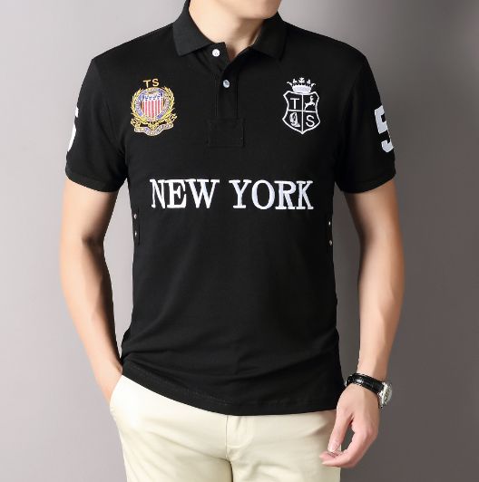 Man's Clothing Polo Shirt For Men Pure Cotton Embroidered Short Sleeve Casual Sports Black Simple Loose Slim Plus Size_viptrois.com