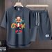 Men's Clothing 2024 Waffle Casual Summer Suit Men's Loose Teen Short sleeved T shirt Shorts Handsome Two piece Suit_viptrois.com