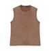 Men's Clothing Pure Cotton Batik Washed Sleeveless Vest Summer Waistcoat Retro Round Neck Heavy T Shirt_viptrois.com