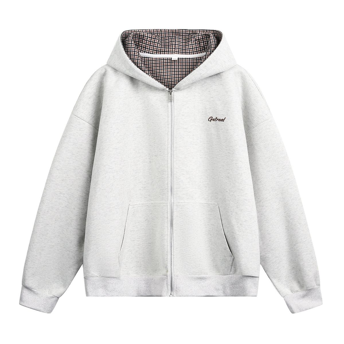 Men's Clothing Houndstooth Contrast Lining Hooded Sweatshirt Men's Autumn Heavy Retro Short Wide Trendy Brand Zipper Cardigan Jacket Coat_viptrois.com