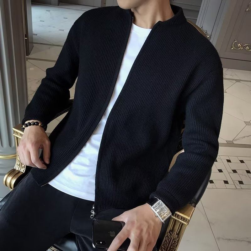 "Men's Slim-Fit Knit Cardigan – Solid Color Layering Essential (Greyish To Apricot, M-3XL)"_viptrois.com