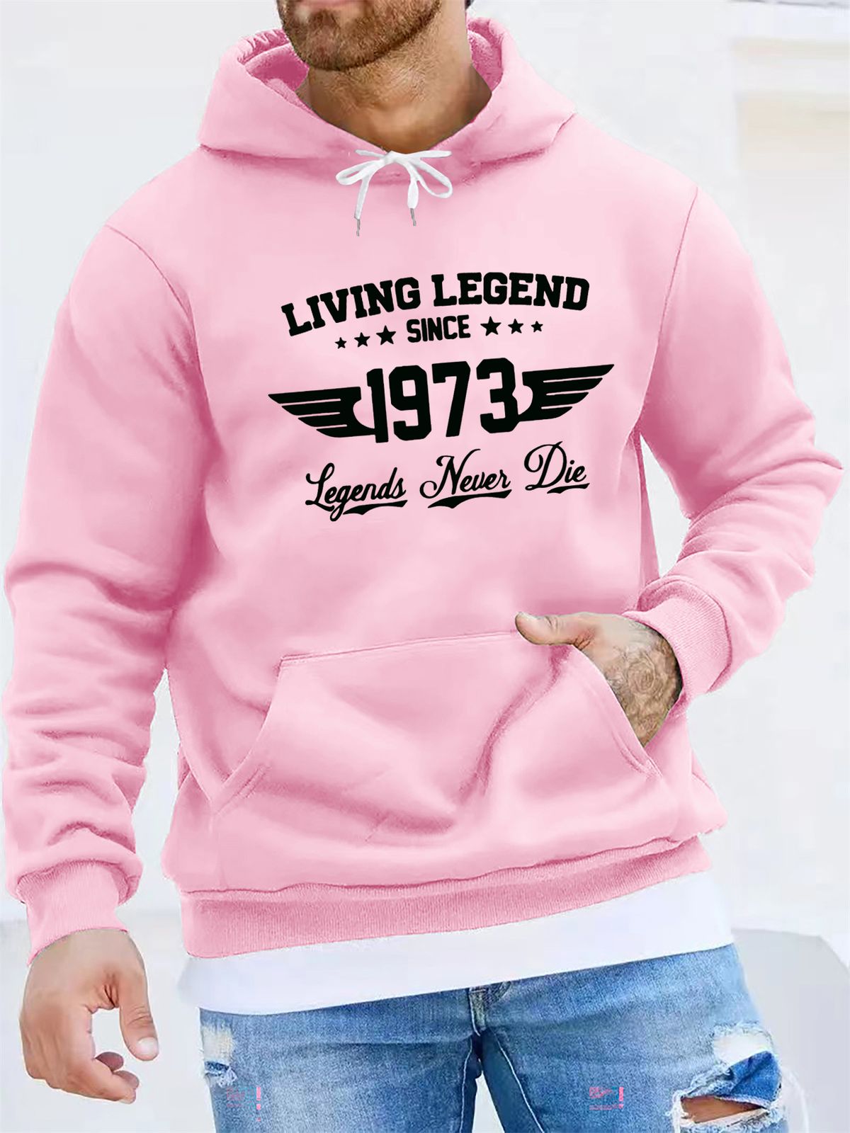 Men's Autumn And Winter Casual Fashionable Loose Hooded Sweatshirt Retro 1973 Letter Pattern Printed Warm Long Sleeved Pullover_viptrois.com