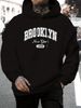Men's Autumn And Winter Casual Fashion Loose Hooded Sweatshirt Brooklyn Letter Print 1898 Pattern Print Warm Long Sleeved Pullover_viptrois.com