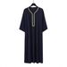 Men's Clothing Men's Muslim Robe New Style Arabic Robe Side Pocket Short Sleeve Embroidery Navy Blue_viptrois.com