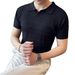 Knitted Thin Ice Silk Polo Shirt Men's Short Sleeved Summer Comfortable And Versatile Breathable Cool V Neck Business Casual T Shirt_viptrois.com