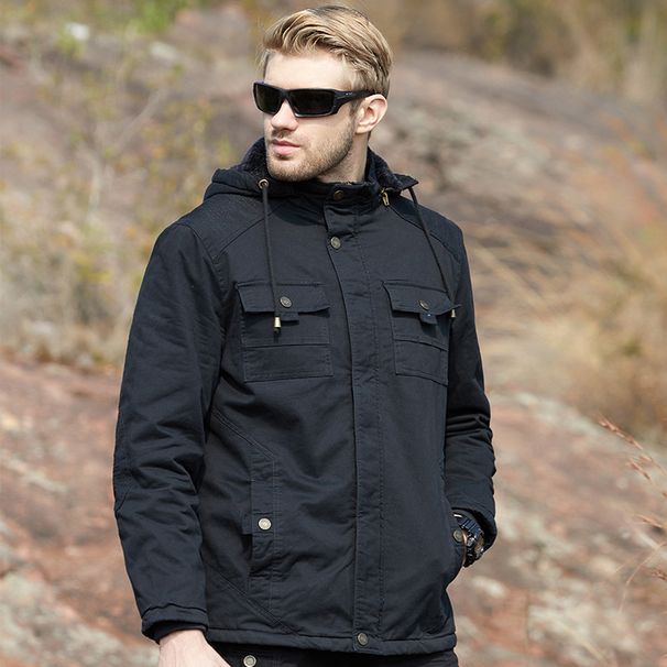 Men's Clothing Ami Khaki Style Winter Men's Plus Velvet Thickened Jacket Men's Work Jacket Loose Stand Collar Warm Coat_viptrois.com