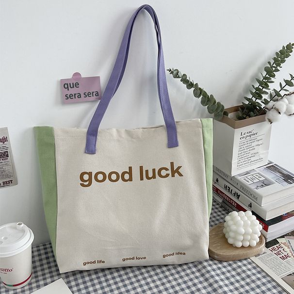 Women's Shoulder Bags Canvas Bag, Color-block Macaron, Lightweight, Breathable, Large-capacity Single-shoulder Handbag, Shopping Bag_viptrois.com