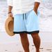 Men's Clothing Summer Jacquard Color Matching Striped Drawstring Elastic Waist Breathable Daily Beach Casual Shorts_viptrois.com