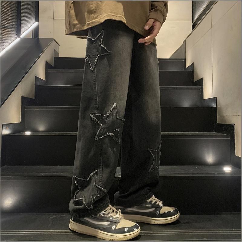 Men's Clothing Men's High-End Straight Leg Jeans Trendy Wide Leg Pants Loose Fit High Street Style Spring Autumn Fashion_viptrois.com