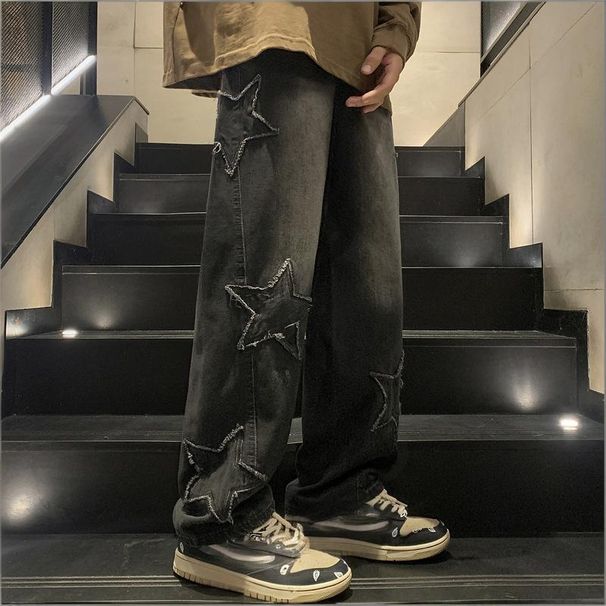 Men's Clothing Men's High-End Straight Leg Jeans Trendy Wide Leg Pants Loose Fit High Street Style Spring Autumn Fashion_viptrois.com