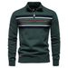 Men's Half-Zip Knit Sweater – Slim Fit Striped Pullover (95% Cotton, 5% Elastane, S-XXL, Green/Navy/Khaki/Light Grey)_viptrois.com