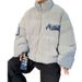 Men's Corduroy Padded Jacket - Winter Streetwear Bomber Coat With Embroidery & Stand Collar, Loose Fit, Warm Fleece Lining (Beige, Grey)_viptrois.com