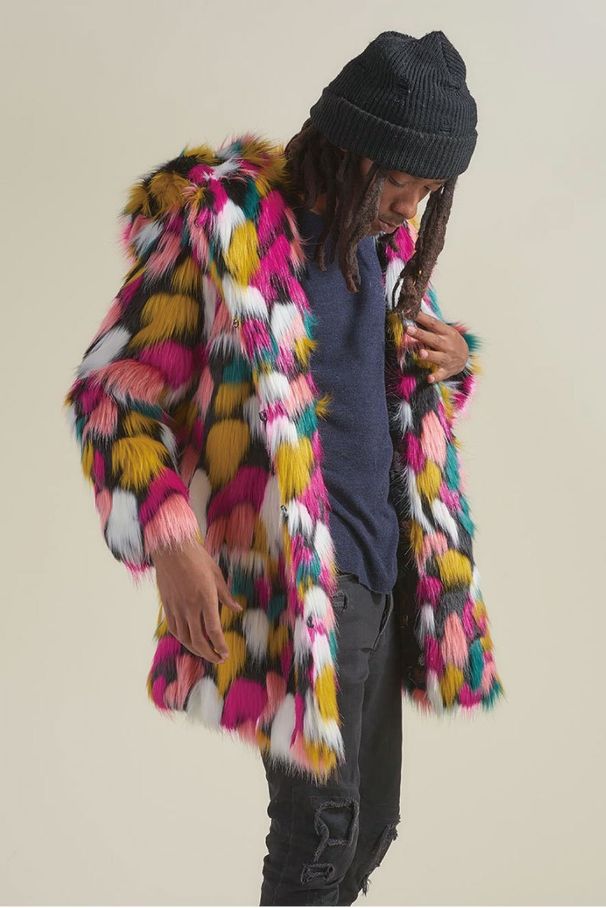 Pulse European And American Foreign Trade Hot-Selling Fox Men's Rainbow Mid-Length Hooded Fur Coat_viptrois.com