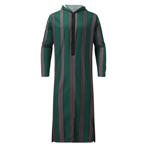 Men's Clothing Loose Large Size Long Hooded Jumpsuit Striped Printed Muslim Robe_viptrois.com