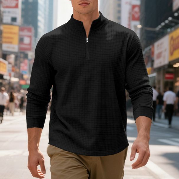 Men's Casual Stand Collar Half-Zip Sweatshirt With Jacquard Design - Lightweight Loose Fit Pullover For Autumn Winter_viptrois.com