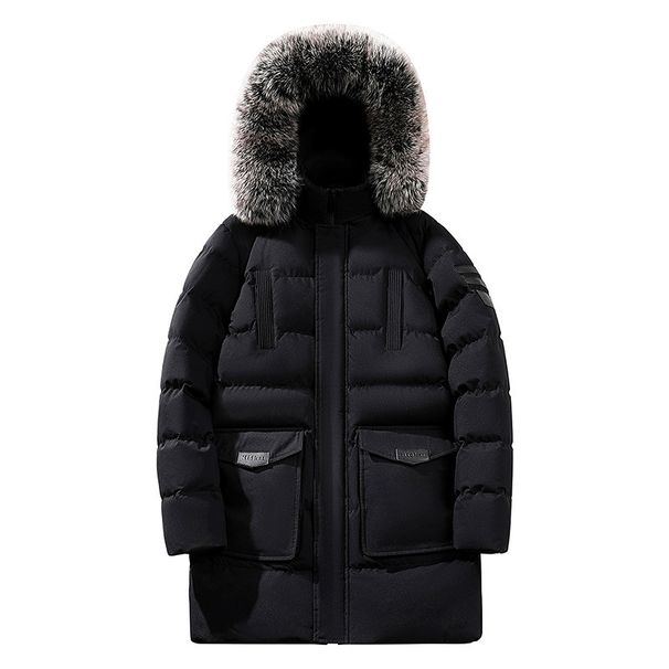 Men's Winter Detachable Hooded Parka Coat With Faux Fur Trim, Oversized Fit, Heavyweight Polyester Fill, Multi-Pocket Design, Casual Long Jacket_viptrois.com