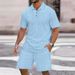 Men's Clothing Summer Men's New Jacquard Button Solid Color Lapel Short Sleeved T Shirt Shorts Casual Suit_viptrois.com