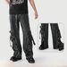 Men's Clothing Zipper Multi Pocket Trendy Flared Pants High Street Straight Wide Leg Jeans_viptrois.com
