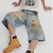 Men's Clothing New Men's Hip Hop Washed Denim Shorts Men's Summer Loose Cropped Pants_viptrois.com