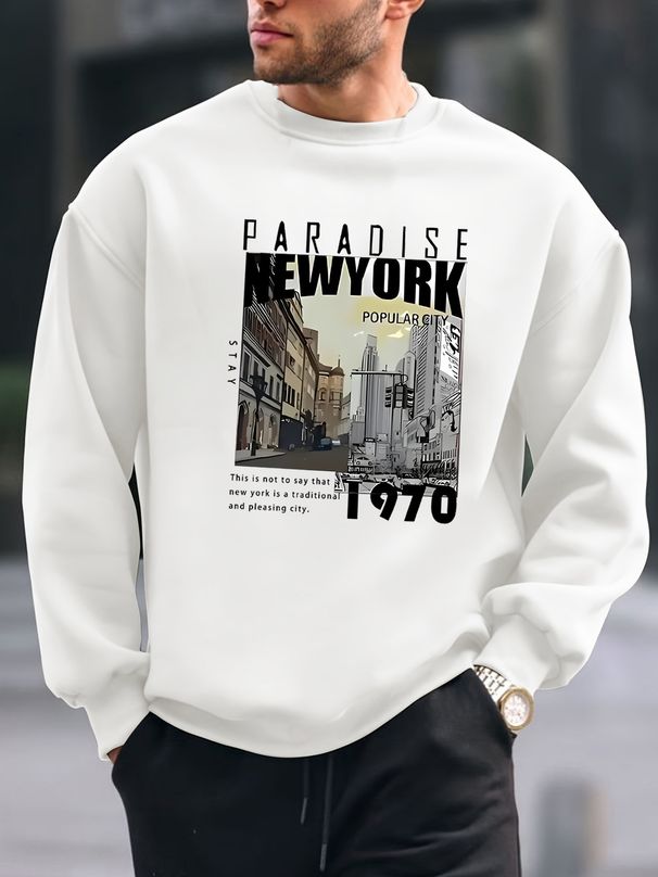 Men's Loose Casual Fashion NEW YORK Pattern Printed Round Neck Long Sleeved Pullover Hoodie For Autumn And Winter_viptrois.com