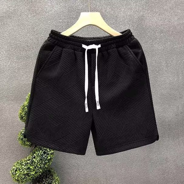 High End Men's Jacquard Shorts With Subtle Patterns Simple Solid Color Summer Capri Pants Drawstring Loose Fit Trendy Casual Bottoms_viptrois.com