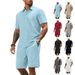 Men's Summer Casual Short Sleeve Knit Polo Set - Solid Color Jacquard Shorts Outfit (S-XXXL, White/Black/Navy/More)_viptrois.com