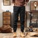 Men's Heavyweight Casual Pants - Relaxed Fit Cargo Pants With Elastic Cuffs, Pure Cotton Vintage Workwear Style, Multi-Pocket Design_viptrois.com