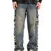 Men's Clothing Autumn Hard Work High Waist Washed Side Big Hole Wide Leg Handsome And Slim Distressed Jeans_viptrois.com