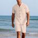 Men's Linen Long Sleeve Casual Top And Five-Quarter Shorts Fashion Set_viptrois.com