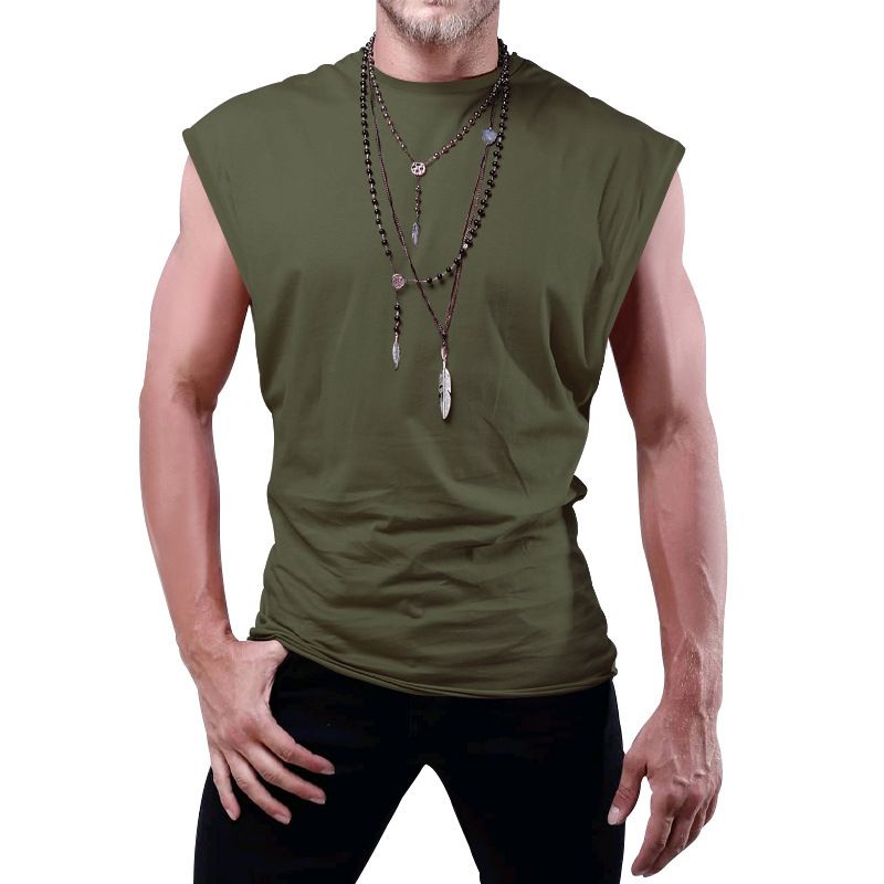 Men's Clothing Summer New Sleeveless T Shirt Youth Loose Solid Color Thin Waistcoat Vest Men_viptrois.com