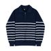 Pure Black And White Striped For Men Korean Version Turn-down Collar Knitted Sweater Niche High-end Couple Sweatshirt Casual_viptrois.com