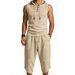 Men's Casual Loose Cropped Sports Two Piece Set Style Waffle Sleeveless Hooded Vest With Pants_viptrois.com