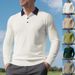 Men's Classic Polo Shirt – Premium Cotton Blend Long Sleeve Business Casual Top (White/Army Green/Khaki, S-XXXL)_viptrois.com