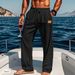 Men's Autumn Drawstring Elastic Waist Straight Leg Trousers Comfortable Breathable Outdoor Beach Casual Wear_viptrois.com