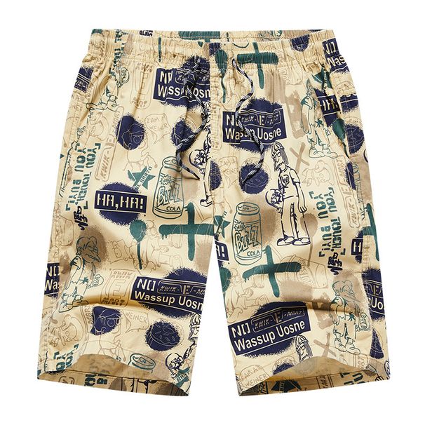 Shorts 5-Point Casual Beach Straight Leg Pure Cotton Trendy Loose Home Pants Men's Elastic Waist_viptrois.com