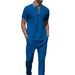 Men's Clothing New Youth Waffle Stand Collar Solid Color Zipper Short Sleeved Long Pants Suit_viptrois.com