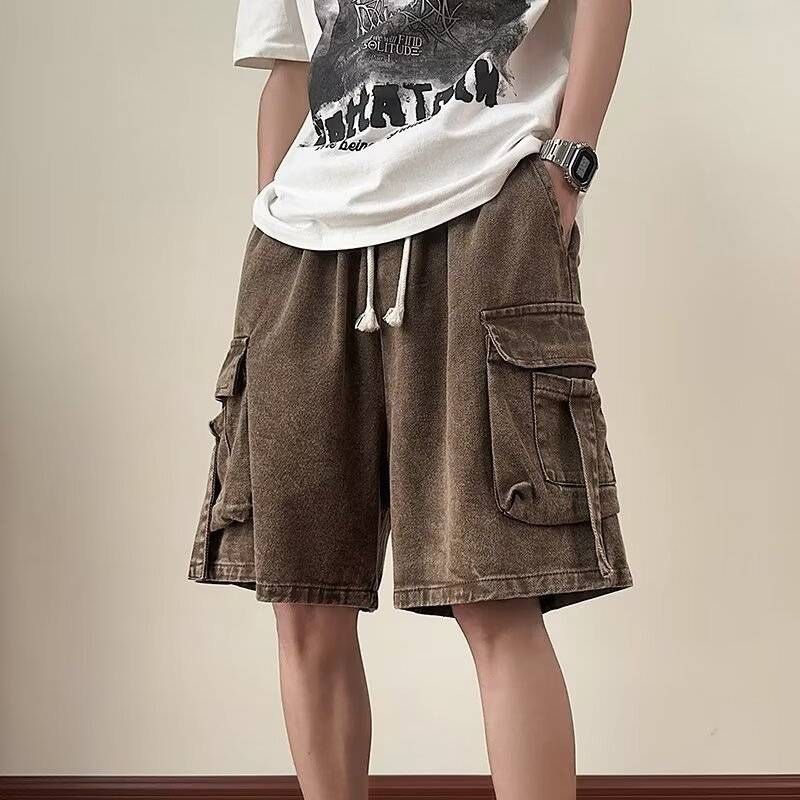 Men's Clothing Summer New Version Ins Solid Color Loose Casual Pants Fashionable Multi Pocket Five_viptrois.com