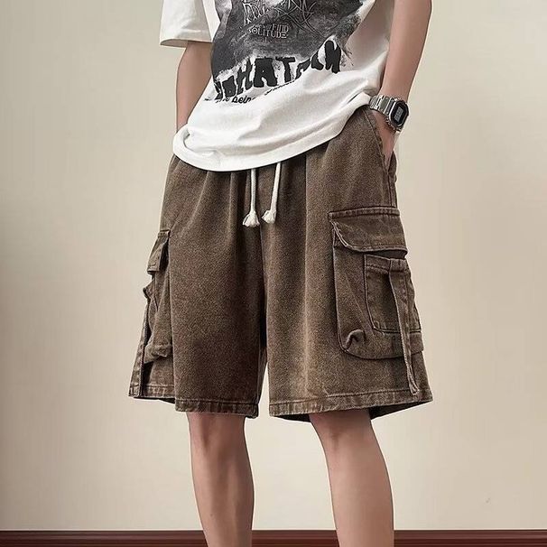 Men's Clothing Summer New Version Ins Solid Color Loose Casual Pants Fashionable Multi Pocket Five_viptrois.com