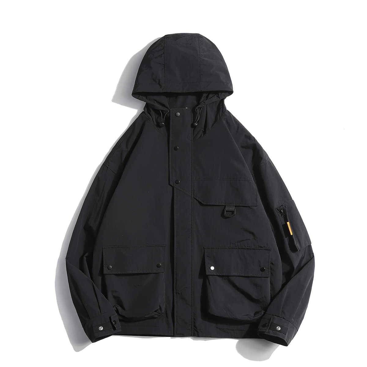 "Streetwear Utility Jacket – Unisex Nylon Cargo Coat With Detachable Hood For Urban Exploration"_viptrois.com