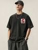 230g Washed Men T-Shirt Pink Background Red Rose Frame Print Short Sleeve Crew Neck Casual Streetwear Top_viptrois.com