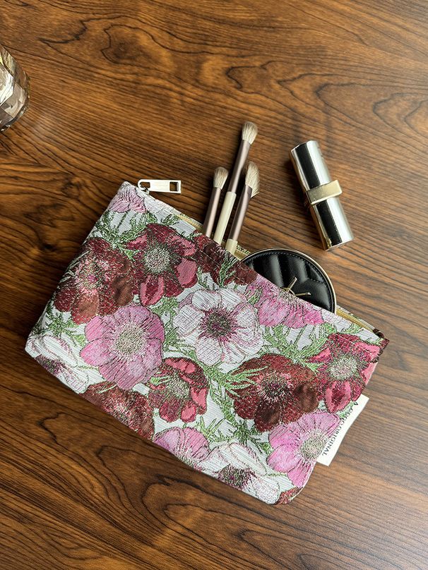 Flower Cosmetic Bag High End Temperament Women's Storage Bag Skin Care Products Toiletries Bag Small Square Bag Wallet Clutch Bag_viptrois.com