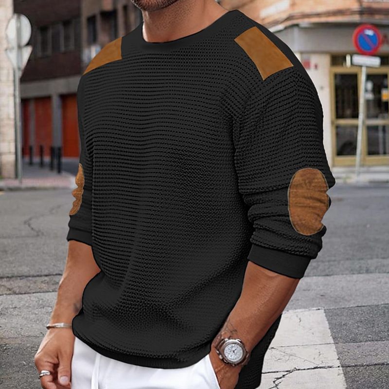 Men's Clothing Autumn And Winter New Men's Knitted Sweater Round Neck Long Sleeve Stitching Pullover Sweater Slim Sweater_viptrois.com