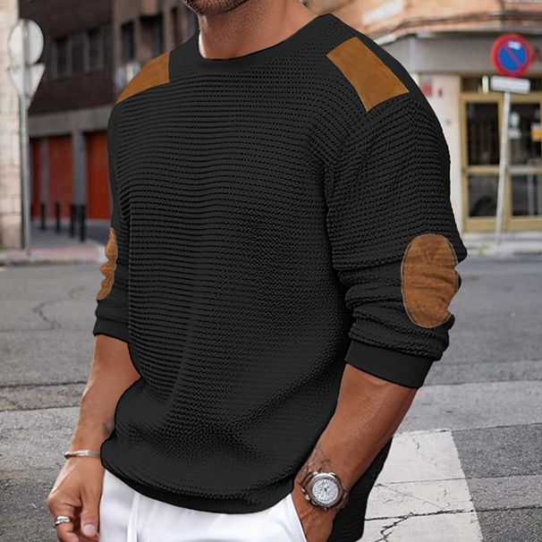 Men's Clothing Autumn And Winter New Men's Knitted Sweater Round Neck Long Sleeve Stitching Pullover Sweater Slim Sweater_viptrois.com