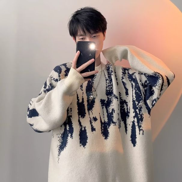 Mink Velvet Round Neck Sweater For Men Winter Loose Versatile Solid Color Knitwear Trendy Brand Lazy Top_viptrois.com