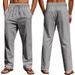 Cross-border Men's Independent Station American Summer Casual Linen Breathable Comfortable Loose Drawstring Beach Sports Trousers Men_viptrois.com